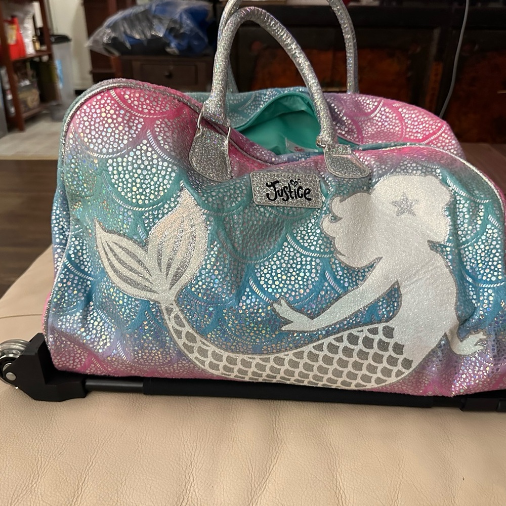 Justice Mermaid Rolling Bag - Iridescent Glitter Design